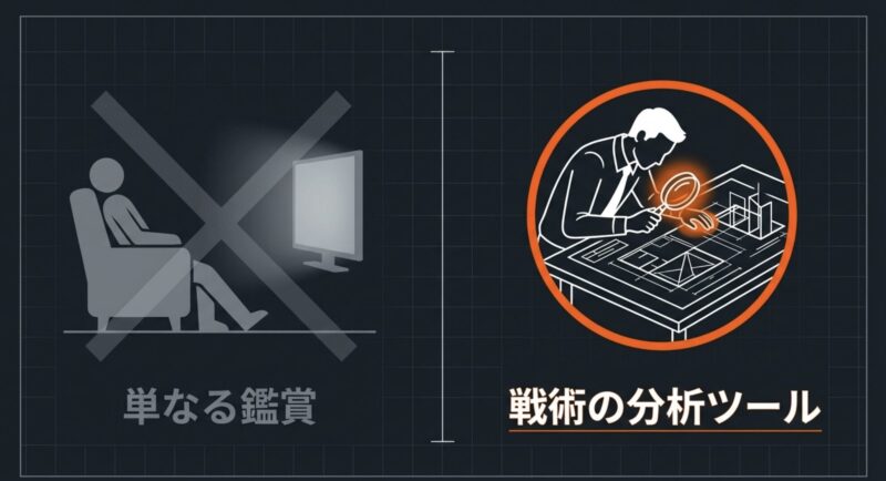 メモリープレイヤーを単なる鑑賞ではなく、戦術の分析ツールとして活用するイメージ