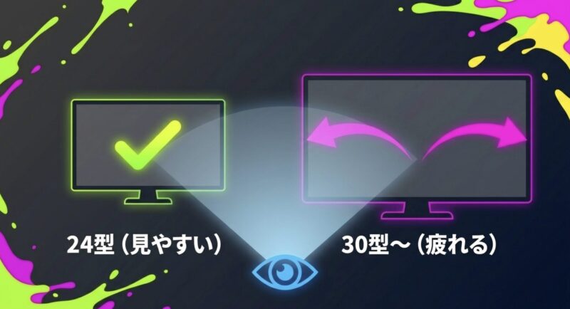 見やすい24型モニターと疲れやすい30型モニターの比較