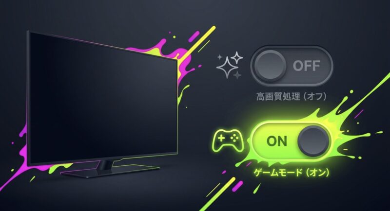 テレビの高画質処理をオフにしてゲームモードをオンにする設定