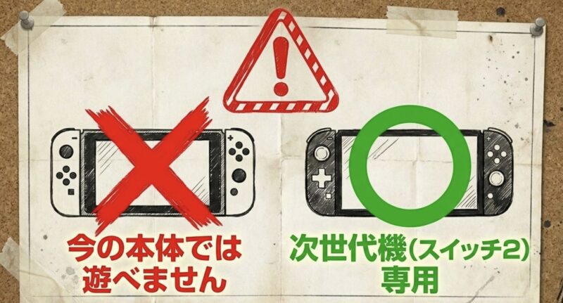 スプラトゥーンレイダースは次世代機（スイッチ2）専用であり、今の本体では遊べないという注意喚起