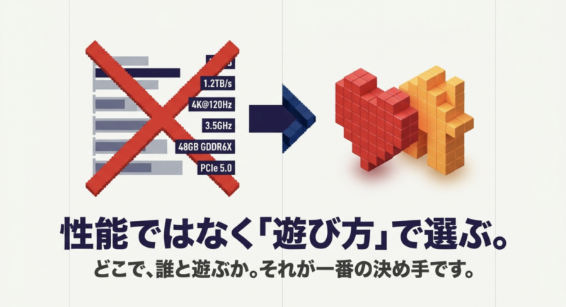マイクラ本体選びは、スペックや性能ではなく「どこで、誰と遊ぶか」という遊び方で選ぶことが一番の決め手