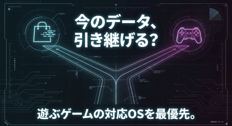 今のゲームデータが引き継げるか遊ぶゲームの対応OSを最優先で確認するポイントの図解