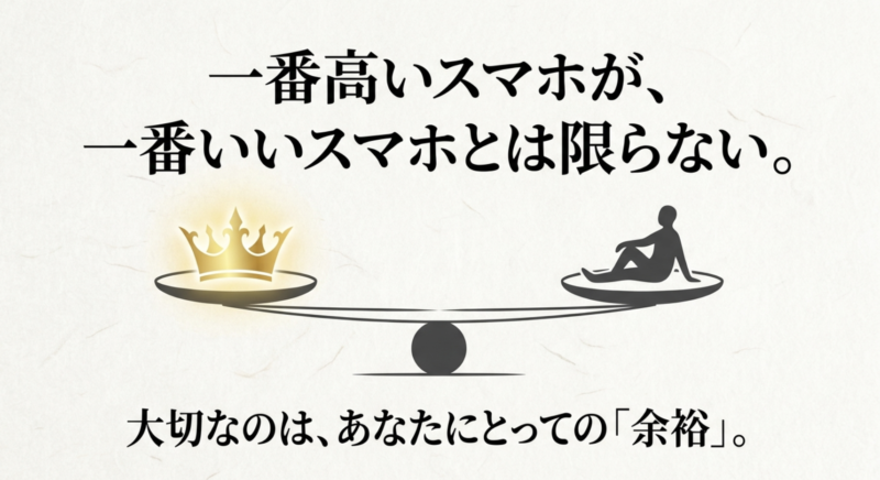 一番高いスマホが一番いいとは限らず遊ぶゲームに対する性能の余裕が大切であることを示す図解