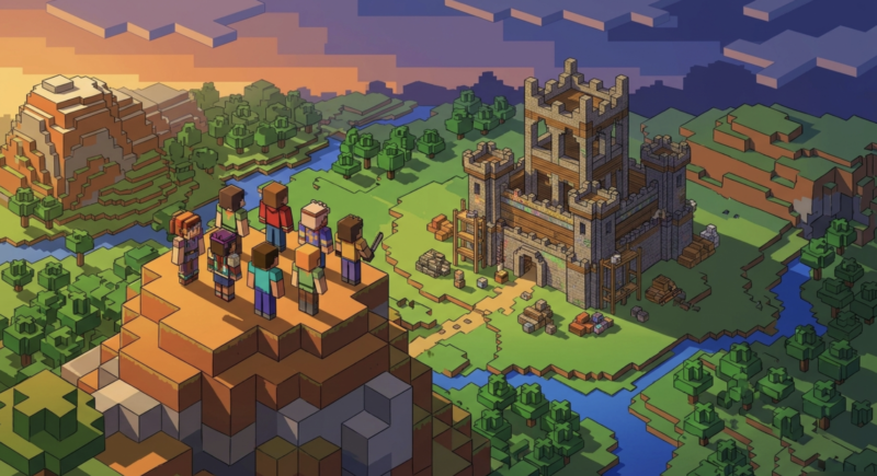 マイクラでマルチプレイを楽しむキャラクターたち